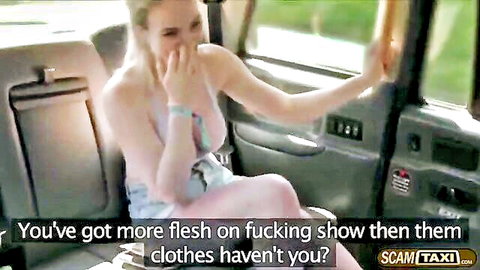 Blonde babe in revealing dress teases cab driver in London taxi pickup