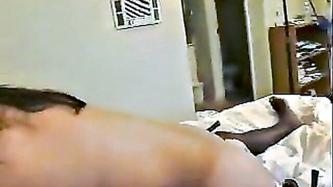 Ebony woman guiding cowgirl ride on BBC in bedroom