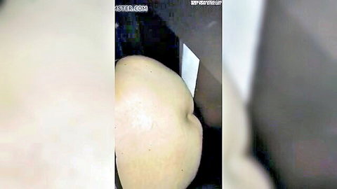 Close-up of pale big ass at gloryhole, ready for creampie action