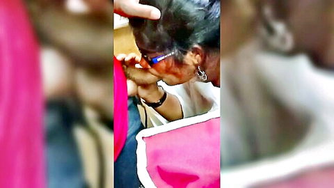 Amateur Indian girlfriend blowjob close-up with glasses