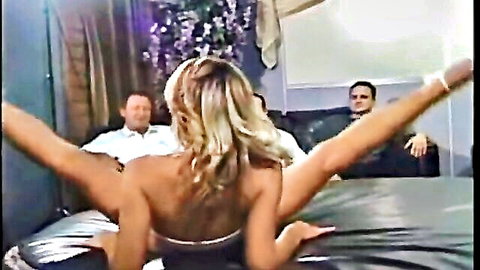 Samantha Saint spreads legs wide for room full of guys gangbang