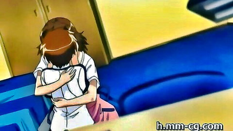 Hentai nurse teen covering huge tits with towel in sexy uniform on bed