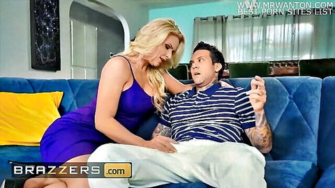 Phoenix Marie in purple dress seduces surprised Small Hands