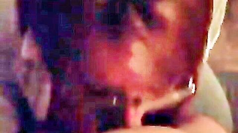Ebony babe deepthroats thick uncut cock with wide open mouth and eyes looking up