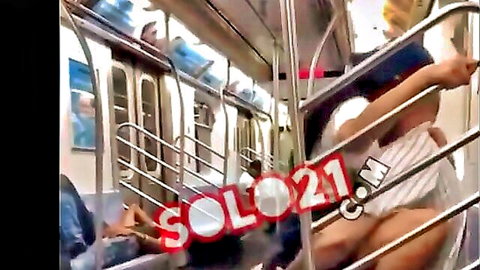 Amateur public sex on crowded New York subway train
