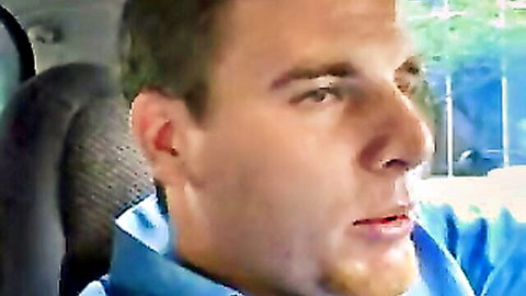 Handsome man in blue shirt close-up, from Amanda's adult video scene