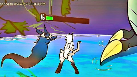 Riko white cat furry bent over for monster sex with blue wolf in League of Riko