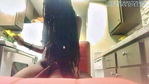 SuNaomi OnlyFans: Ebony beauty with long dreads, bare ass tease on stool
