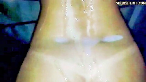 Beautiful woman receives massive cumshot on her back and ass