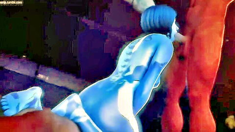Cortana from Halo 4 in explicit blue-skinned hentai blowjob scene