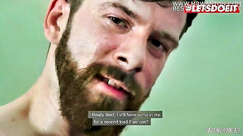 Sweaty bearded man in intense French porn casting audition scene