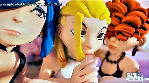 Ed Edd n Eddy parody: cartoon blue, blonde, redhead girls in threesome blowjob scene
