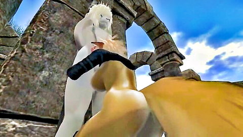 White furry anthro bent over for orange fox yiff penetration in ruins