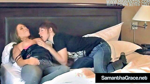 Samantha Grace dominated by Lily Cade, lesbian breast play and pussy fuck
