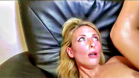 Blonde MILF with intense expression in steamy anal encounter
