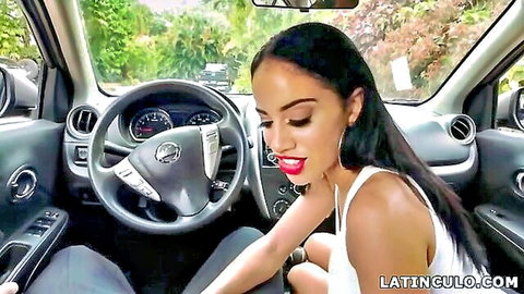 Busty Latina Victoria June teasing in car with white top