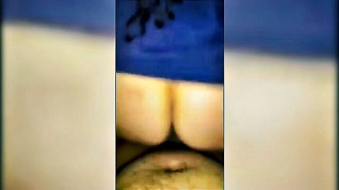 White BBW's big pale ass exposed in blue scrubs, teasing with Afro stud