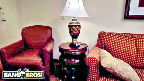 Latin maid Jade Jantzen in BangBros living room setup with client Peter Green