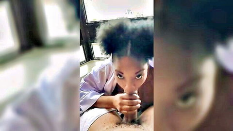 Mz BeautiDoll deepthroating large black cock in white robe, close-up BJ