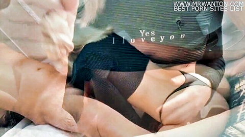 Blonde woman in black stockings giving intimate oral pleasure