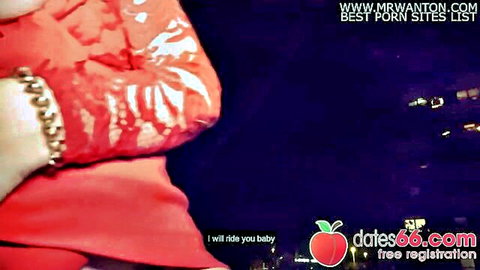 Liz De Lane MILF in red dress teases in dark park night