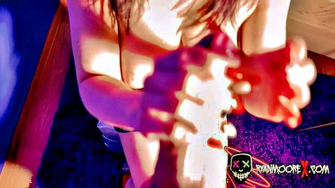 Brunette young babe with red nails jerks big veiny cock in intense POV handjob.