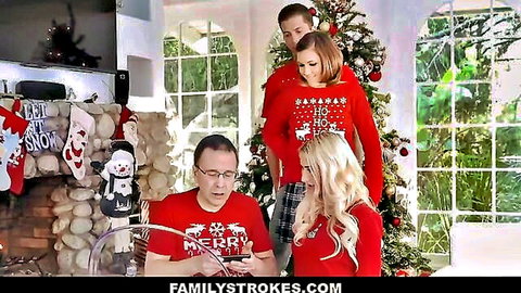 Riley Mae in festive Christmas foursome with blonde and brunette models