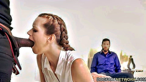 Nym Fleurette gives BBC blowjob while husband watches