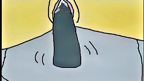 Cartoon chick masturbating with dildo and squirting
