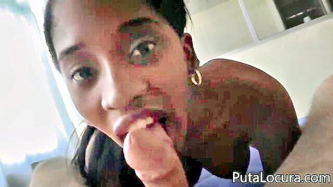 Boni Brown ebony beauty sucking older man's cock close-up