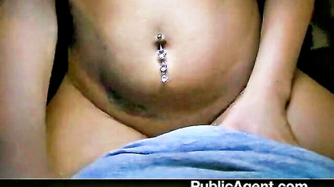 Nikki gullible student strips for Public Agent, navel piercing and exposed pussy