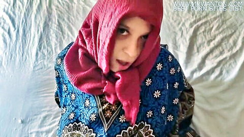 Arab hijab teen pouting lips seductively on bed teasing for rough fuck