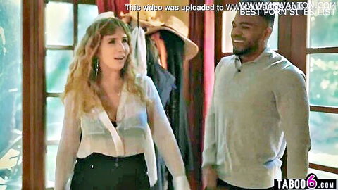 Lena Paul in sheer blouse with black stud, lesbian couple invites BBC for pregnancy