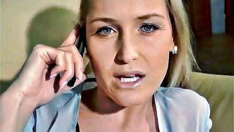 Blonde stepmom on phone with husband during stepson creampie