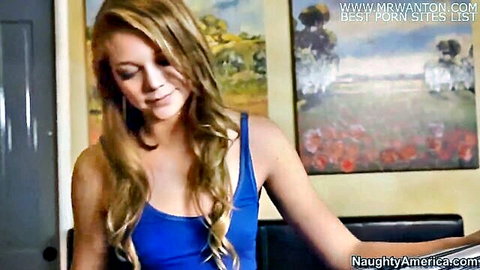 Jessie Andrews in blue tank top with natural tits, Naughty America