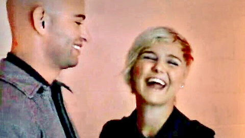 Danni Daniels smiles with straight couple in TS seduction scene