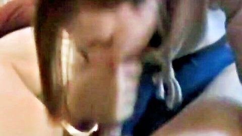 Brunette amateur girlfriend slurps huge cock in sloppy closeup blowjob