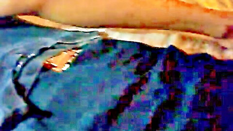 Close-up of Filipina squirting with torn jeans exposing curvy ass