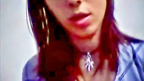Seductive brunette closeup with glossy plump lips parted wide inviting cock