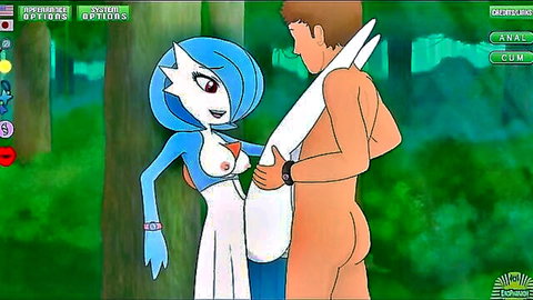 Gardevoir groping human cock in forest, explicit Pokemon hentai scene