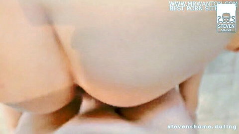 Close-up of curvy white woman's big ass and pussy from behind in blind date video