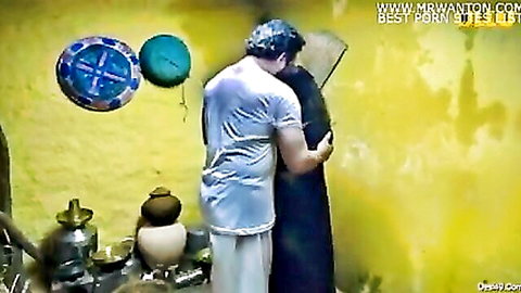 Indian tharki sasur embraces curvy bahu in kitchen, desi taboo