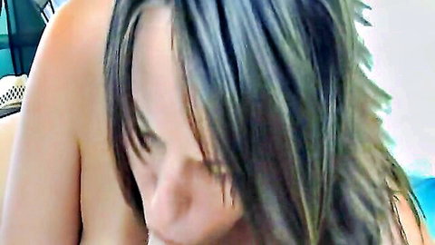 German amateur woman giving intense blowjob in tent, swallowing cum