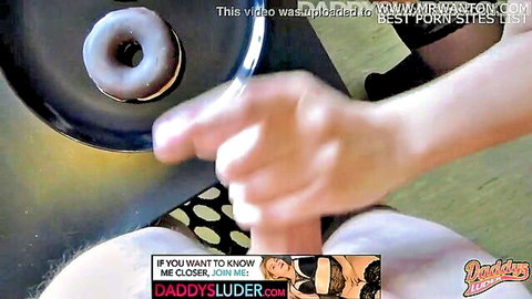 Daddys Luder cumshot on donut food fetish close-up