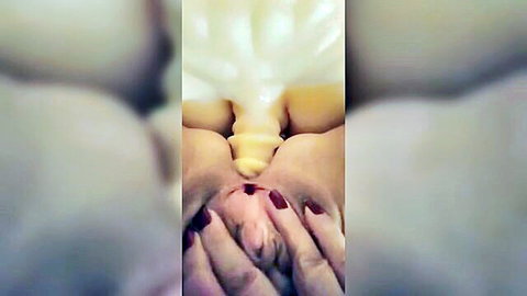Close-up lactating big tits with milk squirting and spread wet pussy