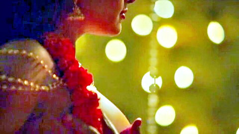 Isha Chabbra seductive Indian actress in low-cut blouse with deep cleavage and traditional jewelry