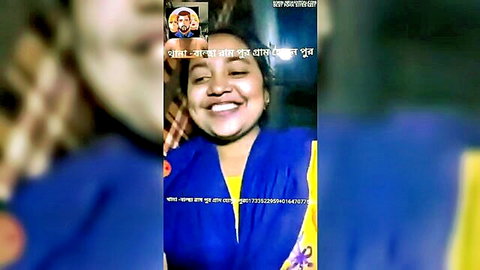 Smiling Bangladeshi beauty in blue sari teasing in viral Bangla choda chudi video