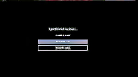 Webcam show end screen 'I just finished my show back in 30s' with start preview button