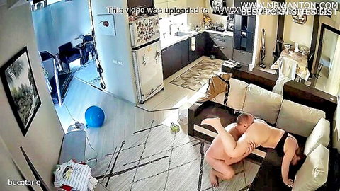 Surprised amateur couple in passionate vaginal sex on couch