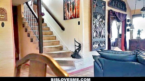Empty luxurious staircase interior in SisLovesMe taboo step-sis porn home setting